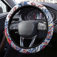 Hawaiian Manta Ray and Turtle Tribal Tattoo Steering Wheel Cover With Hawaii Flag and Flowers