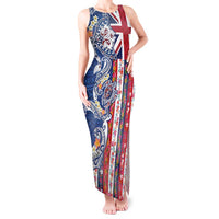 Hawaiian Manta Ray and Turtle Tribal Tattoo Tank Maxi Dress With Hawaii Flag and Flowers