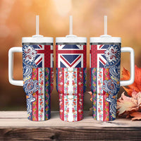 Hawaiian Manta Ray and Turtle Tribal Tattoo Tumbler With Handle With Hawaii Flag and Flowers