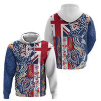 Hawaiian Manta Ray and Turtle Tribal Tattoo Zip Hoodie With Hawaii Flag and Flowers