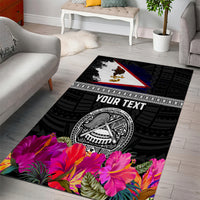 Personalized American Samoa Flag Day Area Rug Tanoa and Fue mix Hibiscus Flower Polynesian Pattern