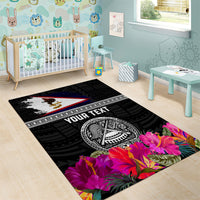 Personalized American Samoa Flag Day Area Rug Tanoa and Fue mix Hibiscus Flower Polynesian Pattern