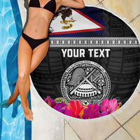 Personalized American Samoa Flag Day Beach Blanket Tanoa and Fue mix Hibiscus Flower Polynesian Pattern