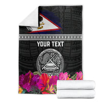 Personalized American Samoa Flag Day Blanket Tanoa and Fue mix Hibiscus Flower Polynesian Pattern