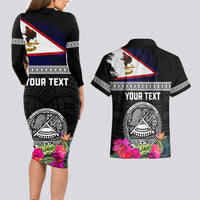 Personalized American Samoa Flag Day Couples Matching Long Sleeve Bodycon Dress and Hawaiian Shirt Tanoa and Fue mix Hibiscus Flower Polynesian Pattern LT03 - Polynesian Pride