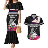 Personalized American Samoa Flag Day Couples Matching Mermaid Dress and Hawaiian Shirt Tanoa and Fue mix Hibiscus Flower Polynesian Pattern