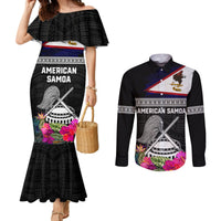 Personalized American Samoa Flag Day Couples Matching Mermaid Dress and Long Sleeve Button Shirt Tanoa and Fue mix Hibiscus Flower Polynesian Pattern LT03 Black - Polynesian Pride