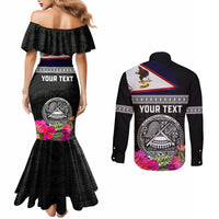 Personalized American Samoa Flag Day Couples Matching Mermaid Dress and Long Sleeve Button Shirt Tanoa and Fue mix Hibiscus Flower Polynesian Pattern LT03 - Polynesian Pride