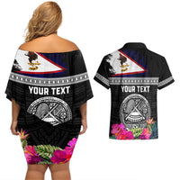 Personalized American Samoa Flag Day Couples Matching Off Shoulder Short Dress and Hawaiian Shirt Tanoa and Fue mix Hibiscus Flower Polynesian Pattern LT03 - Polynesian Pride