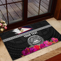 Personalized American Samoa Flag Day Rubber Doormat Tanoa and Fue mix Hibiscus Flower Polynesian Pattern