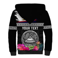 Personalized American Samoa Flag Day Sherpa Hoodie Tanoa and Fue mix Hibiscus Flower Polynesian Pattern