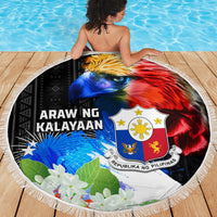 Philippines Independence Day Beach Blanket Philippines Eagle and Sampaguita Jasmine Yakan Tribal