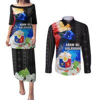 Philippines Independence Day Couples Matching Puletasi and Long Sleeve Button Shirt Philippines Eagle and Sampaguita Jasmine Yakan Tribal