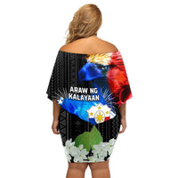 Philippines Independence Day Off Shoulder Short Dress Philippines Eagle and Sampaguita Jasmine Yakan Tribal