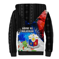 Philippines Independence Day Sherpa Hoodie Philippines Eagle and Sampaguita Jasmine Yakan Tribal