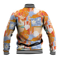 Hawaiian and Japanese Culture Together Baseball Jacket Palaka Japanese Art and Tropical Motif Tribal Patchwork