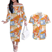 Hawaiian and Japanese Culture Together Couples Matching Off The Shoulder Long Sleeve Dress and Hawaiian Shirt Palaka Japanese Art and Tropical Motif Tribal Patchwork LT03 Multicolor - Polynesian Pride