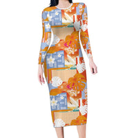 Hawaiian and Japanese Culture Together Family Matching Long Sleeve Bodycon Dress and Hawaiian Shirt Palaka Japanese Art and Tropical Motif Tribal Patchwork LT03 Mom's Dress Multicolor - Polynesian Pride