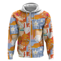 Hawaiian and Japanese Culture Together Hoodie Palaka Japanese Art and Tropical Motif Tribal Patchwork LT03 Zip Hoodie Multicolor - Polynesian Pride