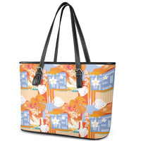 Hawaiian and Japanese Culture Together Leather Tote Bag Palaka Japanese Art and Tropical Motif Tribal Patchwork LT03 - Polynesian Pride