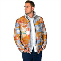 Hawaiian and Japanese Culture Together Padded Jacket Palaka Japanese Art and Tropical Motif Tribal Patchwork