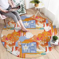 Hawaiian and Japanese Culture Together Round Carpet Palaka Japanese Art and Tropical Motif Tribal Patchwork LT03 - Polynesian Pride