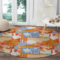 Hawaiian and Japanese Culture Together Round Carpet Palaka Japanese Art and Tropical Motif Tribal Patchwork LT03 - Polynesian Pride