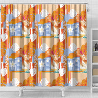 Hawaiian and Japanese Culture Together Shower Curtain Palaka Japanese Art and Tropical Motif Tribal Patchwork LT03 - Polynesian Pride