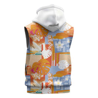 Hawaiian and Japanese Culture Together Sleeveless Hoodie Palaka Japanese Art and Tropical Motif Tribal Patchwork LT03 - Polynesian Pride
