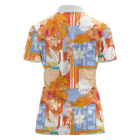 Hawaiian and Japanese Culture Together Women Polo Shirt Palaka Japanese Art and Tropical Motif Tribal Patchwork LT03 - Polynesian Pride