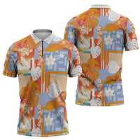 Hawaiian and Japanese Culture Together Zipper Polo Shirt Palaka Japanese Art and Tropical Motif Tribal Patchwork LT03 - Polynesian Pride