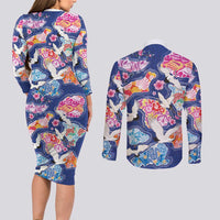 Hawaiian and Japanese Culture Together Couples Matching Long Sleeve Bodycon Dress and Long Sleeve Button Shirt Hawaiian Archipelago Shape Sea Animals LT03 - Polynesian Pride