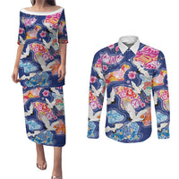 Hawaiian and Japanese Culture Together Couples Matching Puletasi and Long Sleeve Button Shirt Hawaiian Archipelago Shape Sea Animals LT03 Multicolor - Polynesian Pride