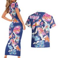 Hawaiian and Japanese Culture Together Couples Matching Short Sleeve Bodycon Dress and Hawaiian Shirt Hawaiian Archipelago Shape Sea Animals LT03 - Polynesian Pride