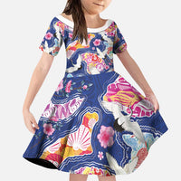 Hawaiian and Japanese Culture Together Family Matching Mermaid Dress and Hawaiian Shirt Hawaiian Archipelago Shape Sea Animals LT03 Daughter's Dress Multicolor - Polynesian Pride