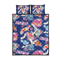 Hawaiian and Japanese Culture Together Quilt Bed Set Hawaiian Archipelago Shape Sea Animals