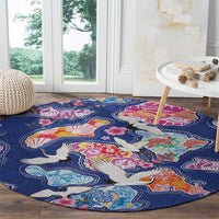 Hawaiian and Japanese Culture Together Round Carpet Hawaiian Archipelago Shape Sea Animals