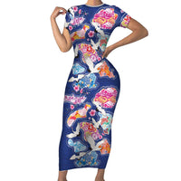 Hawaiian and Japanese Culture Together Short Sleeve Bodycon Dress Hawaiian Archipelago Shape Sea Animals LT03 Long Dress Multicolor - Polynesian Pride