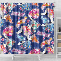 Hawaiian and Japanese Culture Together Shower Curtain Hawaiian Archipelago Shape Sea Animals