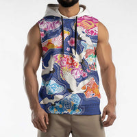 Hawaiian and Japanese Culture Together Sleeveless Hoodie Hawaiian Archipelago Shape Sea Animals LT03 - Polynesian Pride