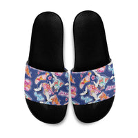 Hawaiian and Japanese Culture Together Slide Sandals Hawaiian Archipelago Shape Sea Animals