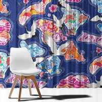 Hawaiian and Japanese Culture Together Window Curtain Hawaiian Archipelago Shape Sea Animals