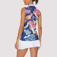 Hawaiian and Japanese Culture Together Women Sleeveless Polo Shirt Hawaiian Archipelago Shape Sea Animals LT03 - Polynesian Pride