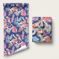Hawaiian and Japanese Culture Together Wrapping Paper Hawaiian Archipelago Shape Sea Animals