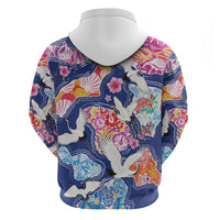 Hawaiian and Japanese Culture Together Zip Hoodie Hawaiian Archipelago Shape Sea Animals