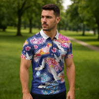 Hawaiian and Japanese Culture Together Zipper Polo Shirt Hawaiian Archipelago Shape Sea Animals LT03 - Polynesian Pride