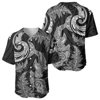 New Zealand Sea Animals with Maori Tribal Tattoo Baseball Jersey Shark Manta Ray with Silver Fern Black LT03 - Polynesian Pride