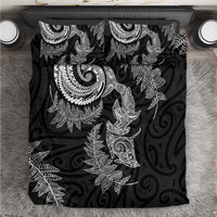 New Zealand Sea Animals with Maori Tribal Tattoo Bedding Set Shark Manta Ray with Silver Fern Black