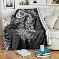 New Zealand Sea Animals with Maori Tribal Tattoo Blanket Shark Manta Ray with Silver Fern Black LT03 Black - Polynesian Pride