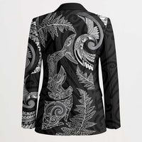 New Zealand Sea Animals with Maori Tribal Tattoo Blazer Shark Manta Ray with Silver Fern Black LT03 - Polynesian Pride